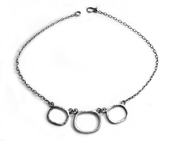 OAK $175-sterling silver necklace with three rounded rectangles with hammered surfaces and sanded edges (15 1/2" chain) OAK $175-sterling silver necklace with three rounded rectangles with hammered surfaces and sanded edges (15 1/2" chain)